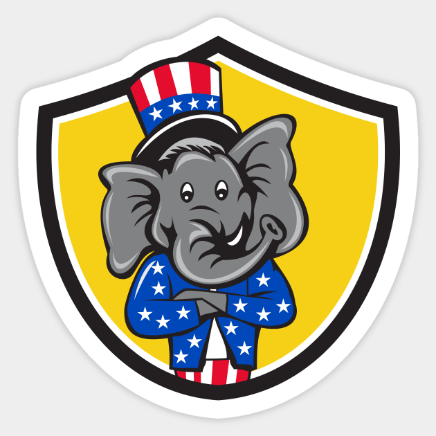 Republican Elephant Mascot Arms Crossed Shield Cartoon Sticker by retrovectors